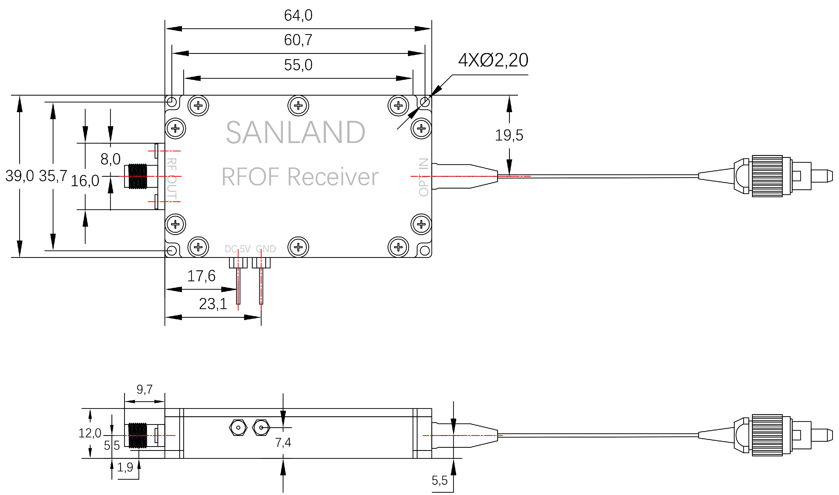 compact 6 GHz RF over fiber module